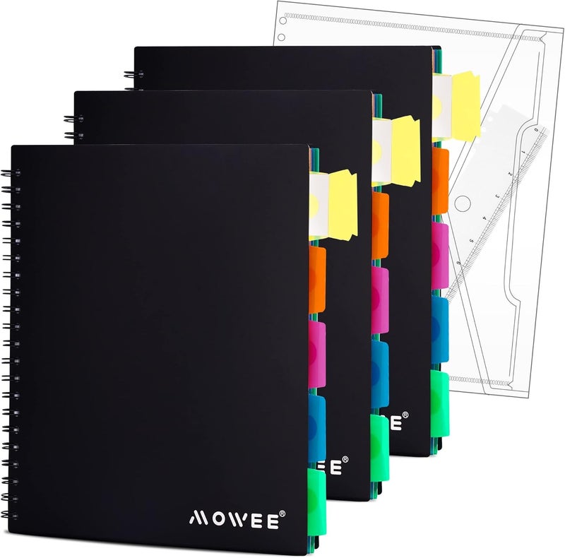 MOWEE Spiral Notebook - 5 Subject Notebook, College Ruled Notebook With Dividers Pocket, Tabs Label (3PackBlack) - Image 1